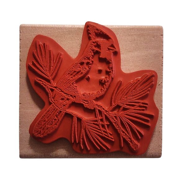 Wood-Mounted Delta Rubber Stamp With Cardinal Design - Picture 2 of 5